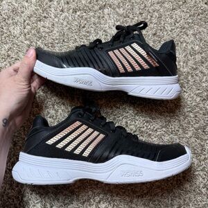 K-Swiss Pickleball Black and Rose Gold Athletic Sneakers